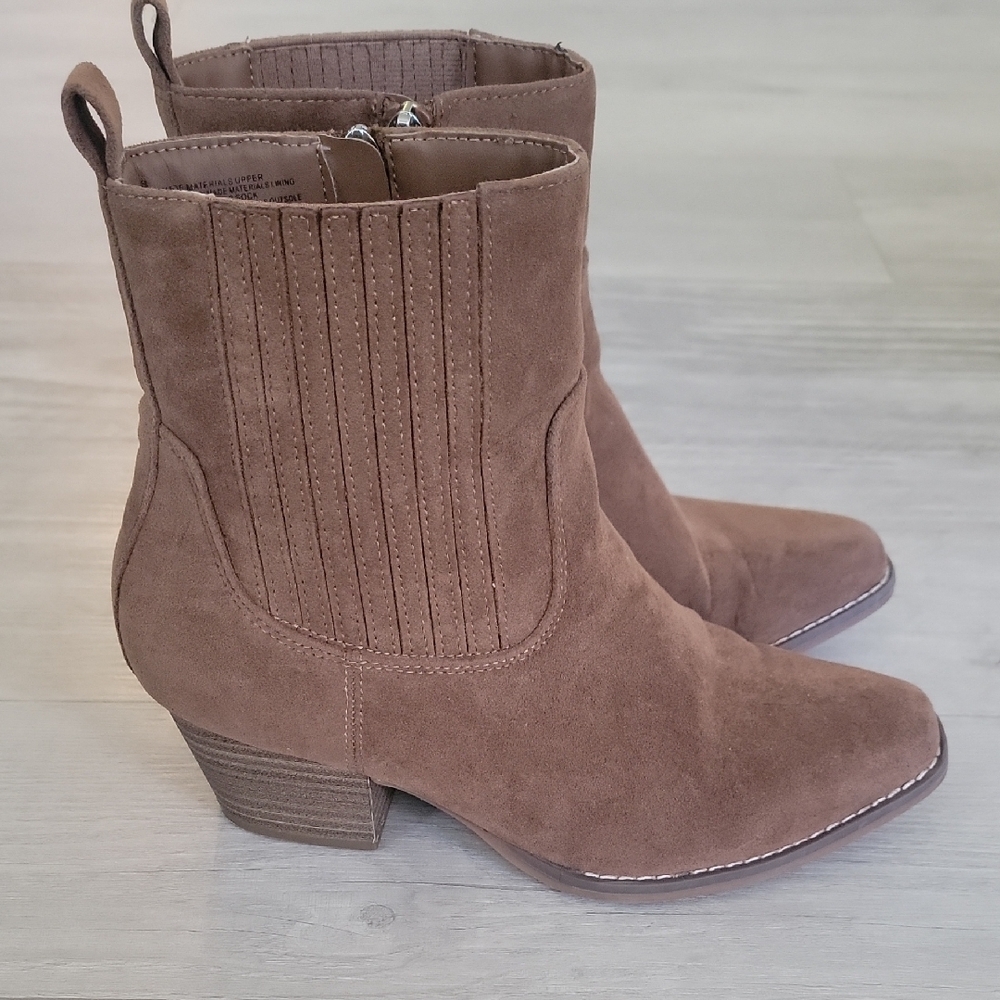 Women's Tan Suede Ankle Boots - Picture 3 of 7